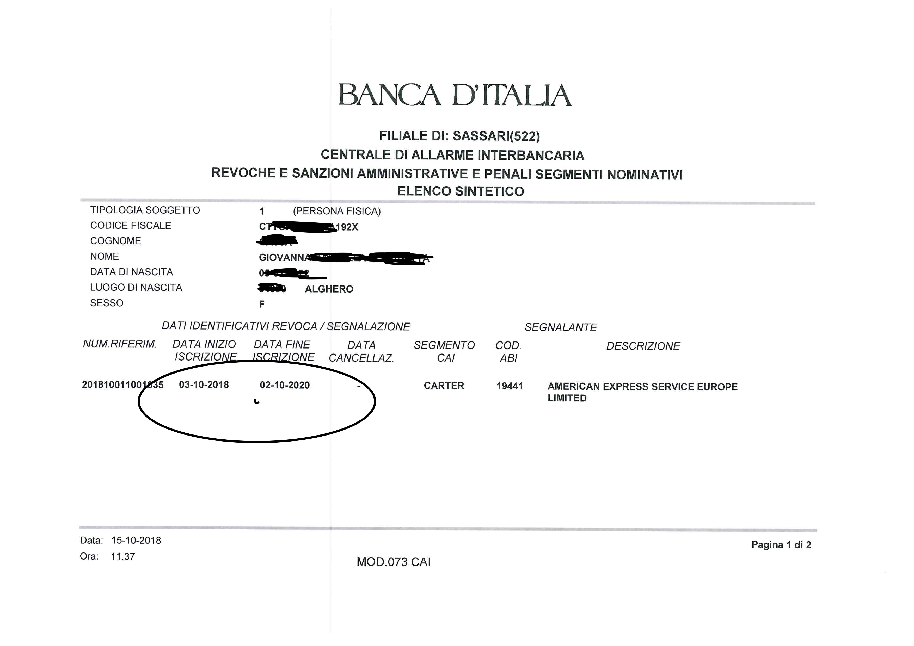 cancellazione iscrizione cai carta di credito american express